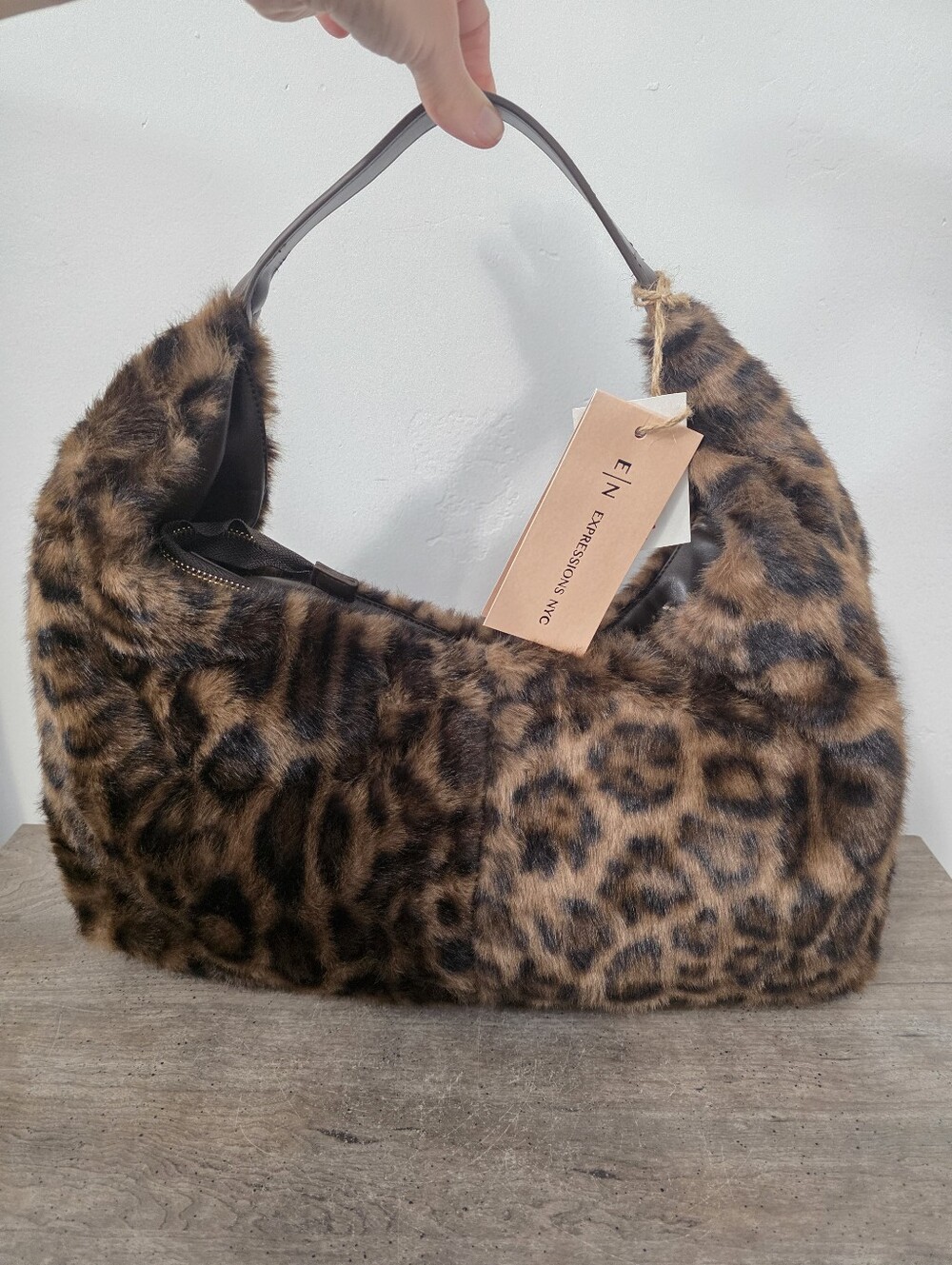Viral EN EXPRESSIONS NYC Leopard Print Faux Fur Hobo Bag New